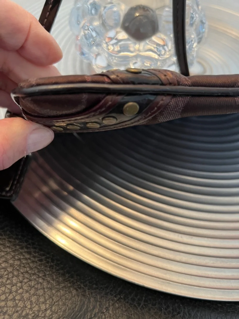 COACH EUC BROWN with BLACK PATENT WRISTLET